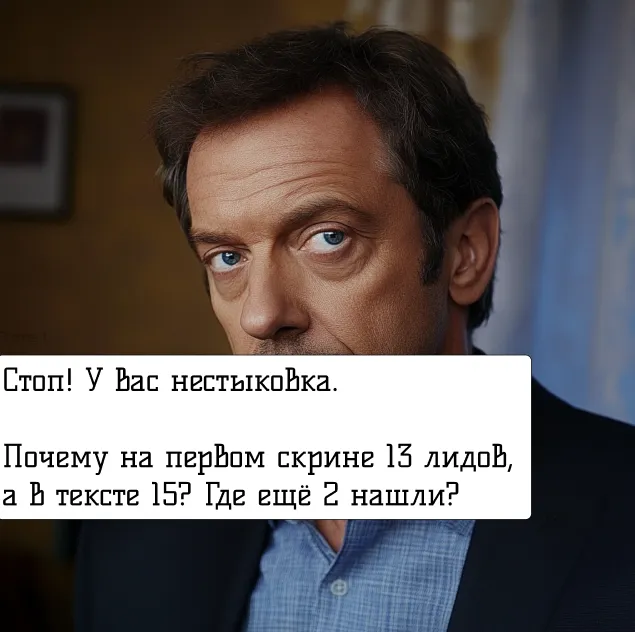 Мем с доктором Хаусом о несостыковке в цифрах лидов